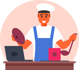 Man Cooking a Meal in Kitchen – Modern Culinary Concept Illustration