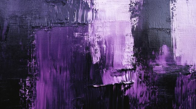Vibrant purple abstract painting with textured layers and deep black background