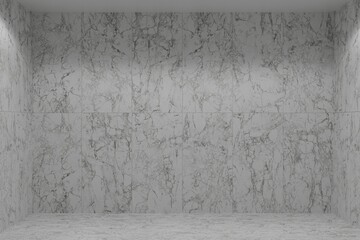 Empty bathroom with marble tiles and a white floor. Room with a ceramic background. Bathroom interior with marble tiles.