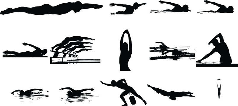 Swimmer Swimming Pool Water Sport Action Dive Race Training Stroke Silhouette