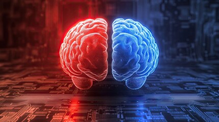 3D rendering of a digital brain on a circuit board background