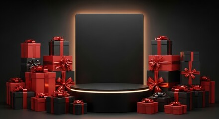 Gift boxes and podium for black friday sale presentation
