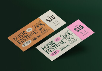 Pink and Brown Handrawn Music Festival Ticket