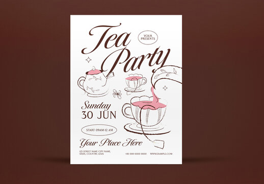 White Handdrawn Tea Garden Party Flyer Layout