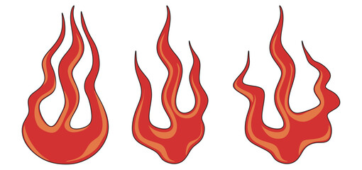 Set of Three Stylized Cartoon Fire Flames