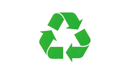 Green recycling symbol with curved arrows isolated on a transparent background environmental