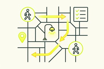 Navigating Urban Landscapes with Pedestrian Pathways Icons, Spatial Planning, and Efficient Mobility Concepts Representing Modern Transportation Strategies