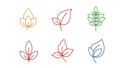 Colorful hand drawn leaves collection with varied shapes and vibrant colors