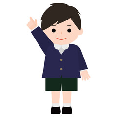 手を挙げて指差しをする男の子