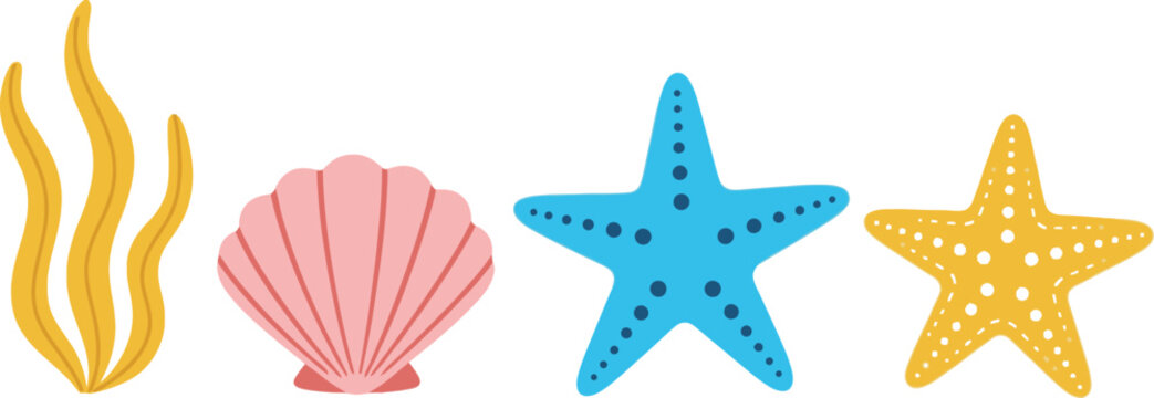 Sea life illustration starfish seashell seaweed ocean theme vector art colorful nautical design graphic