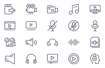 Audio Video line Icons set. Thin line icons set. Flat icon collection set. Simple outline icons.