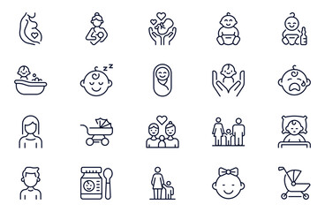 Obraz premium Child care line web icons set. international children day, kid rights, parenthood. Outline icon collection. Editable stroke. Vector illustration