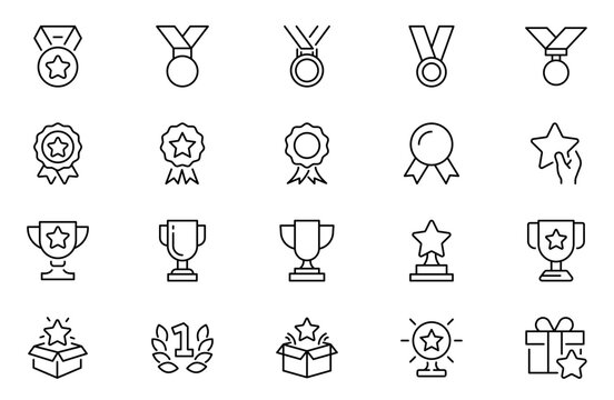 Reward line icons set. Stroke vector elements for trendy design. Simple pictograms for mobile concept and web apps.