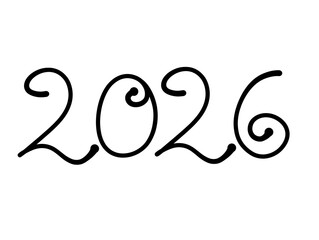 Creative hand-drawn 2026 number design with decorative swirls