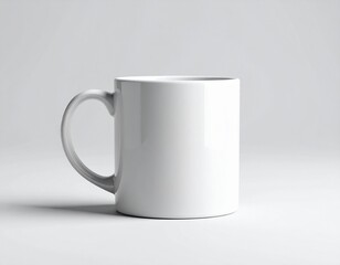 Blank White Ceramic Coffee Mug Mockup on Light Gray Background for Custom Design