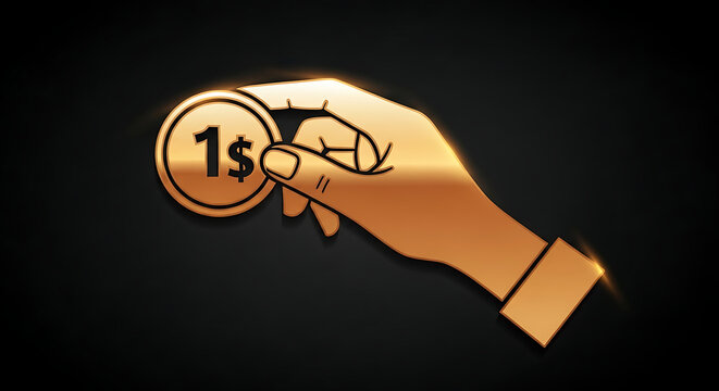 Golden Hand Holding a One Dollar Coin Symbol of Savings, Investment, and Financial Concepts