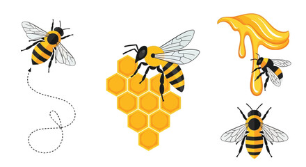 Illustration of bees honeycomb and dripping honey in a stylized design