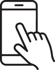Minimal Line-Art Smartphone Interaction Icon Featuring a Hand Touching the Screen in a Clean, Modern, Monochrome Vector Style