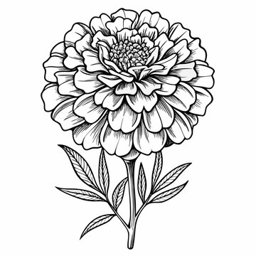 french marigold tagetes patula line art on white