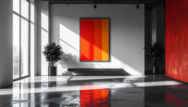 Modern interior with abstract art and natural light - Powered by Adobe