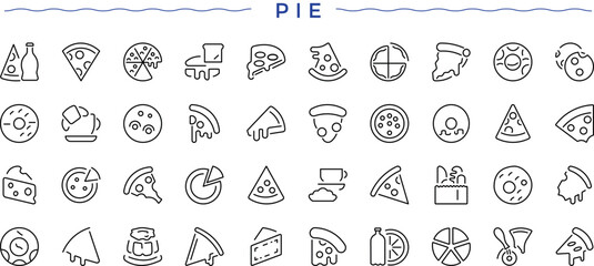 Pie Shop icon set. Cake Shop icon set. It contains symbols to baker, cook, food, bakery shop, bake, bakery and more. Pixel perfect. Editable stroke.