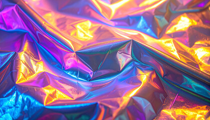 Colorful wrinkled metallic foil background texture