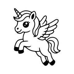 Cute unicorn with wings jumping in a playful pose, perfect for a children s drawing or coloring activity