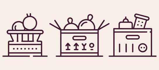 Moving boxes icon set simple line vector illustration for relocation and storage concepts