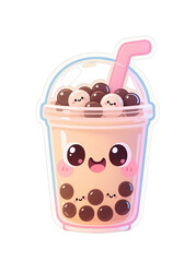 Cute Kawaii Pink Bubble Tea Boba Illustration