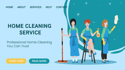 Vector cleaning service banner with a professional team of cleaners with equipment, promoting deep cleaning for a healthier and fresher living or working space.