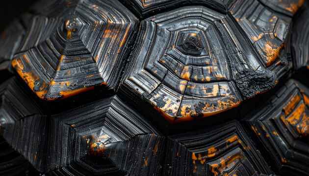 Close-up of a textured turtle shell with orange patterns - Powered by Adobe