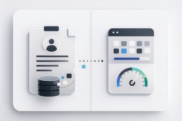 Data integration process visualizing user profiles transforming into real time analytics through the synergy of information systems and user engagement dynamics