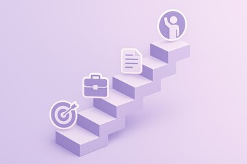 Steps to Success with Career Goals Icons on Purple Background Symbolizing Growth and Professional Advancement in Creative Digital Design captured with clarity