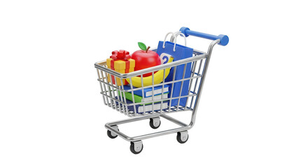 Shopping cart filled with fruits and vegetables. isolated illustration on  transparent background PNG
