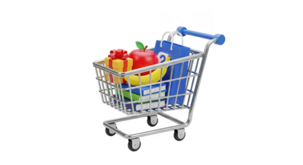 Shopping cart filled with fruits and vegetables. isolated illustration on  transparent background PNG