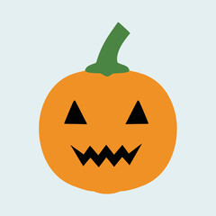 Cartoon jack-o'-lantern with triangle eyes and jagged mouth on a light blue background.