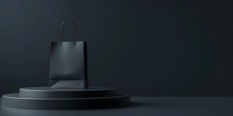 Black Shopping Bag Tiered Pedestal Display Luxury Copy-Space Right