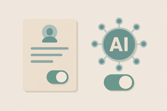 Modern AI integration in digital identity management illustrating user profiles with interconnected networks and toggle settings enhancing efficiency and personalization