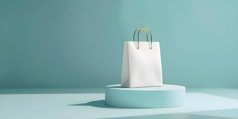 White Shopping Bag Pedestal Display Minimal E-commerce Copy-Space Left