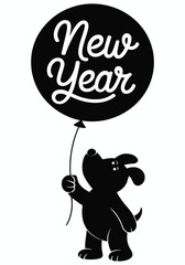 Silhouette a dog holding balloon concept new year