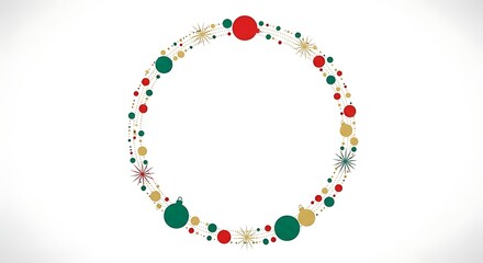 A festive christmas wreath with red and green ornaments and gold stars on a white background design element
