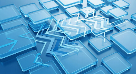 Abstract blue cubes background featuring a 3D geometric pattern illustrating a digital concept for technology and business design