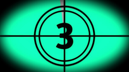 Old Film Countdown Leader With Number 3 In Center Circle And Teal Background movie