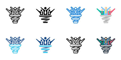 Recruitment funnel icon set multiple style collection 
