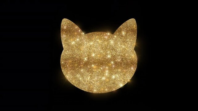 Luxury cat face with golden glitter, alpha channel
