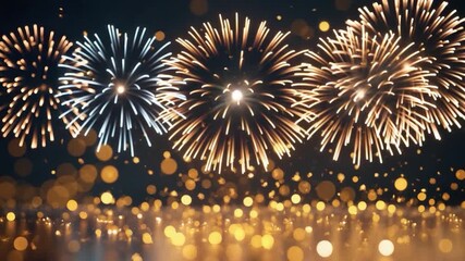 Spectacular fireworks display with vibrant golden and colorful bursts illuminating the night sky captivating audience with dynamic explosions shimmering sparks and a festive atmosphere filled with