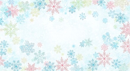 Pastel snowflakes scattered on a light background creating a wintery and festive seasonal design
