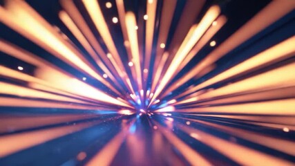 Dynamic abstract visual of colorful light streaks radiating outward in vibrant blue and orange hues creating a mesmerizing background with glowing particles enhancing depth and movement - Powered by Adobe