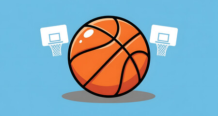 Fototapeta premium Cartoon Basketball with Hoops on Blue Background Vector Illustration