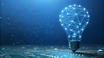 Inspiring technology concept with interconnected network in a lightbulb shines bright for data solutions and innovative thinking, digital future ahead